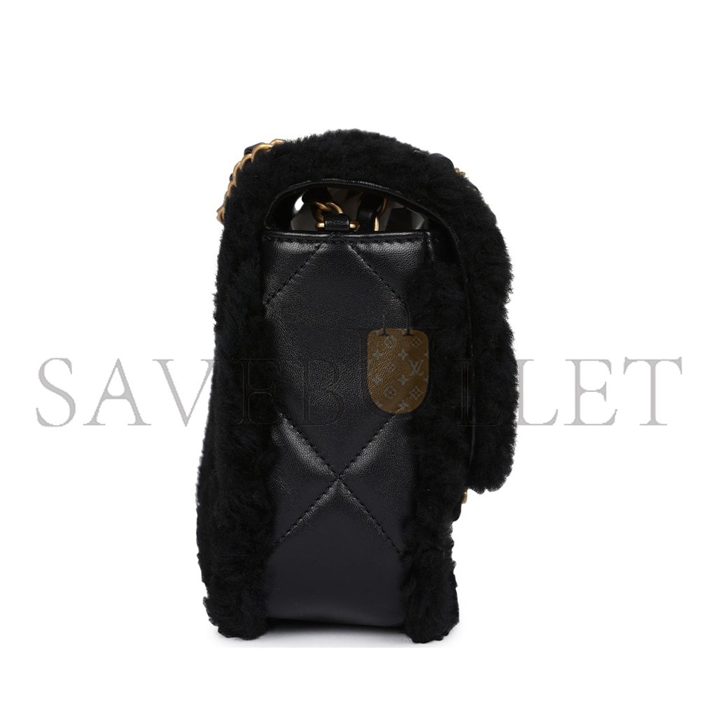 Ch*el medium shearling flap bag black lambskin brushed gold hardware (23.5*16*7.5cm)